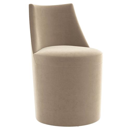 Caracole Barrel Roll Beige Performance Velvet Solid Back Caster Dining Side  Chair