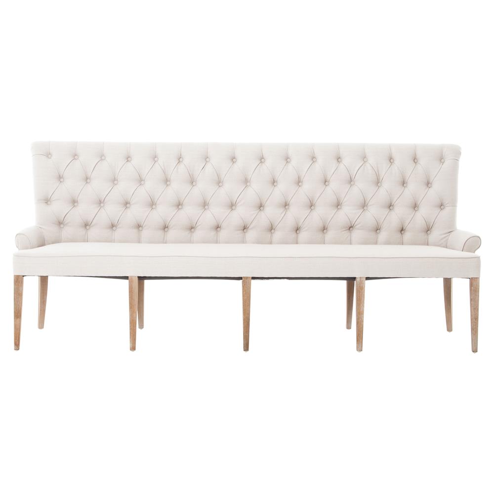 Andrea French Country Tufted Sand Long Dining Bench Banquette  Kathy Kuo Home