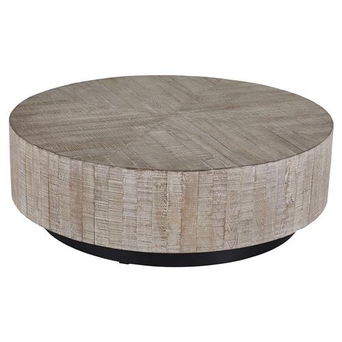 Carelton Industrial Modern Rustic Charcoal Oak Black Base Round Round Coffee Table 41 W 50 W Kathy Kuo Home