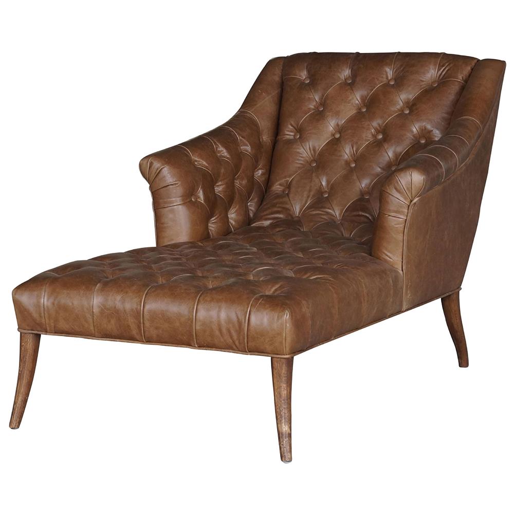 Roald Rustic Lodge Brown Leather Tufted Armchair Chaise Lounge  Kathy Kuo Home