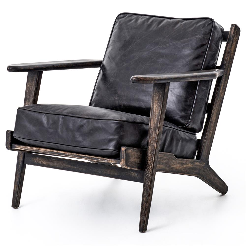 Rider Mid Century Modern Oak Black Leather Armchair  Kathy Kuo Home