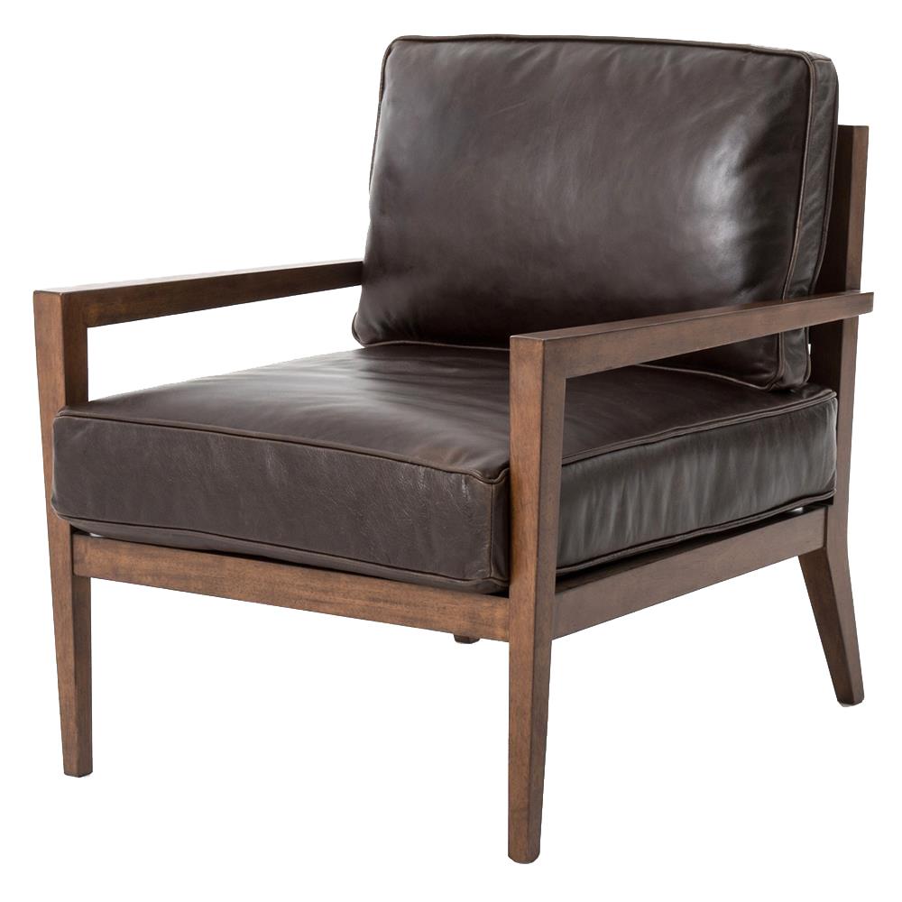 Kyrie Mid Century Brown Leather Angular Armchair  Kathy Kuo Home