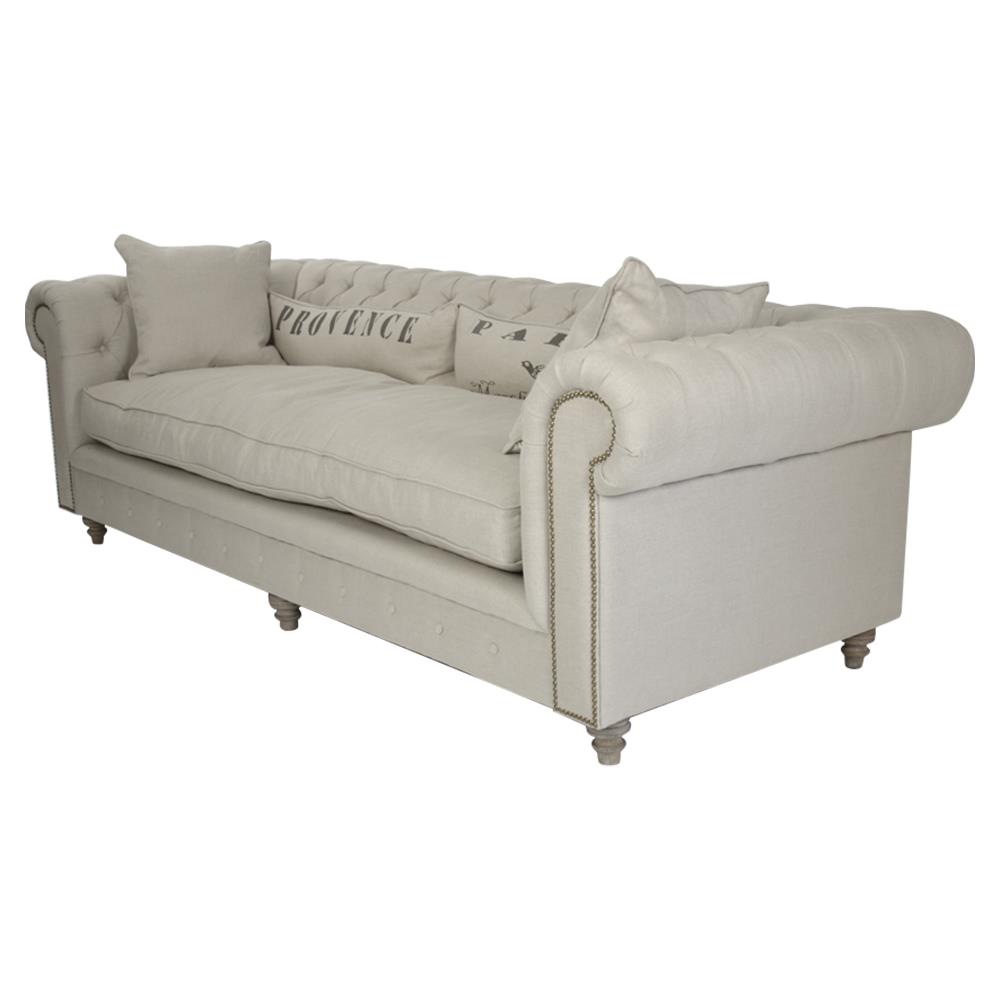 Alaine French Country Provence Chesterfield Nailhead Sofa Kathy