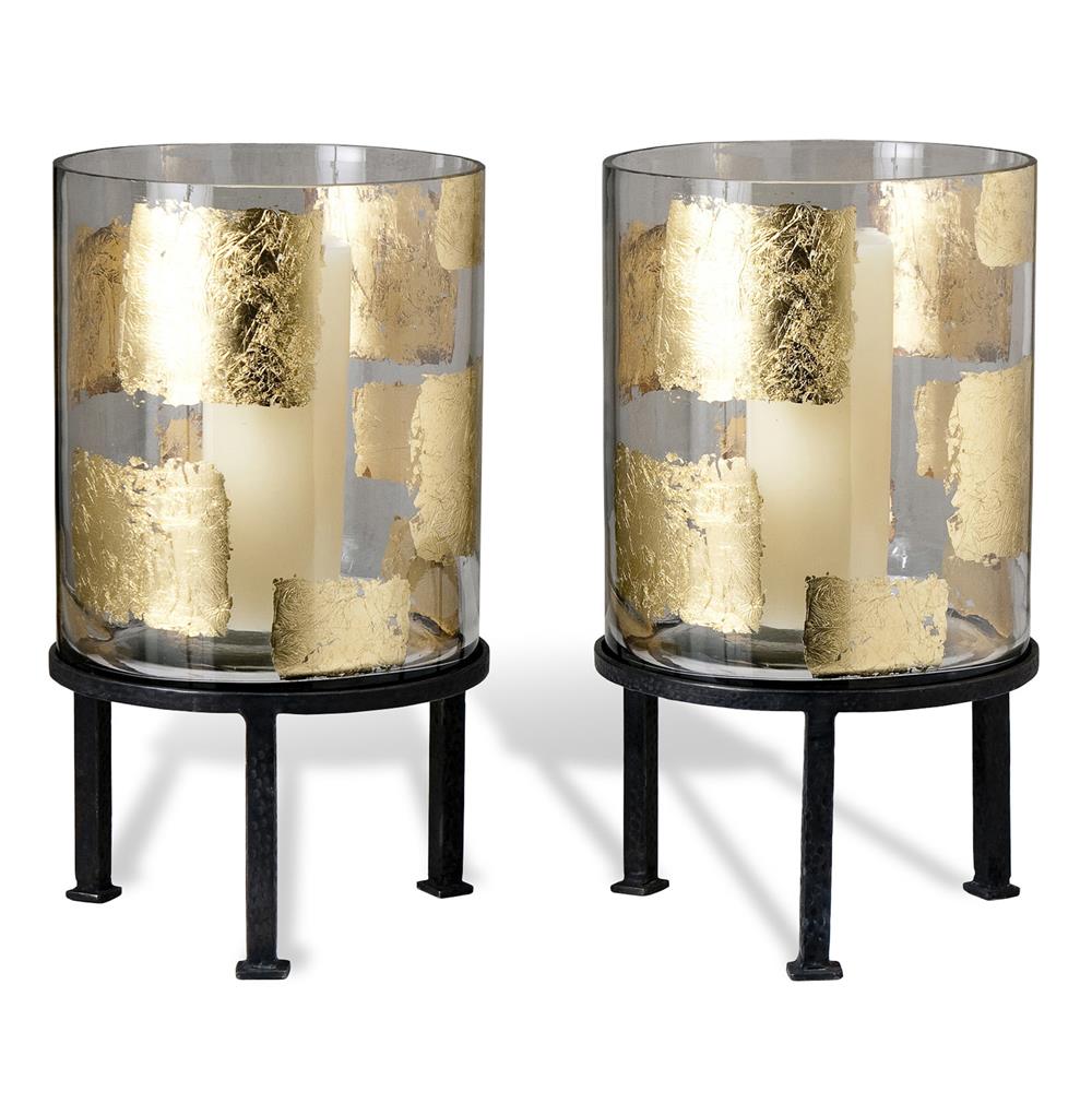 Pair Modern Gold Leaf Large Floor Hurricane Candle Holders  Kathy  interior decor images, interior design ideas for home, interior design layout, and interior decor ideas Large Hurricane Candle Holders 1021 x 1000