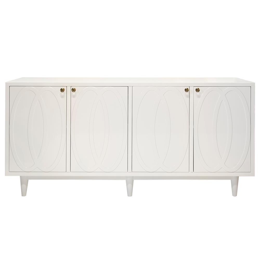 Priscilla Hollywood Regency White Lacquer Media Cabinet Sideboard